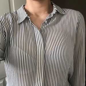 Black and white stripped button down blouse